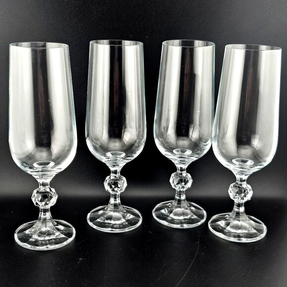 1980 Import Assoc Claudia Champagne Flute 4pc diamond ball stem made in Poland - Picture 1 of 12